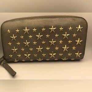 Jimmy Choo Filipa Leather Zip Around Long Wallet Star Studded Like New